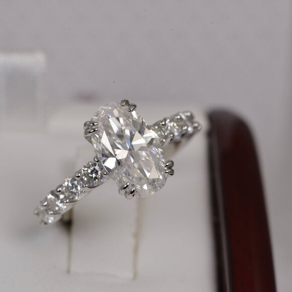 GRA Certified Moissanite 7.5ct Oval Cut Ring 925 Sterling - Picture 1 of 7